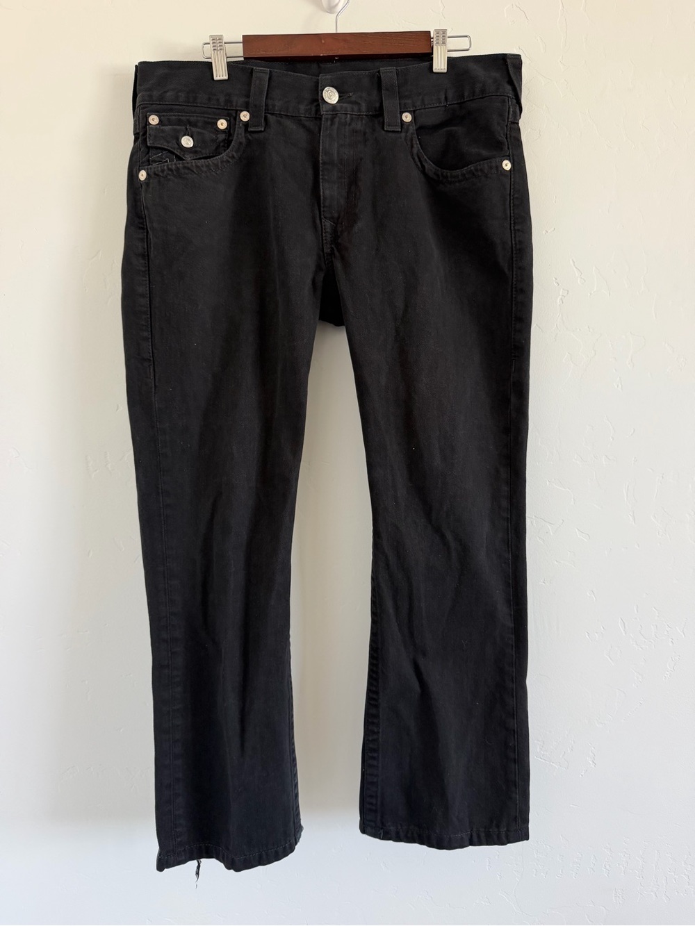True Religion Straight W Flaps Jeans Size 34 Black Gray Horseshoe Denim